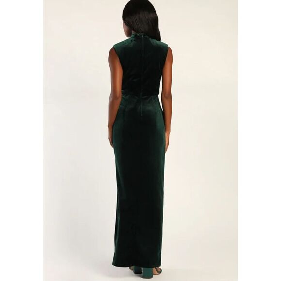 Lulus Alluring Image Emerald Ruched Velvet Mock Neck Maxi Dress size small - Picture 2 of 6